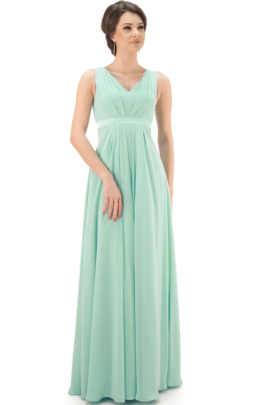 Ärmelloses Chiffon-Brautjungfernkleid mit V-Ausschnitt