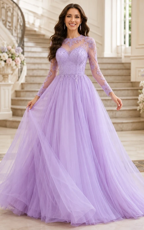 Romantic Lilac Tulle Ball Gown Floor-Length Sweetheart Straps Prom Dress