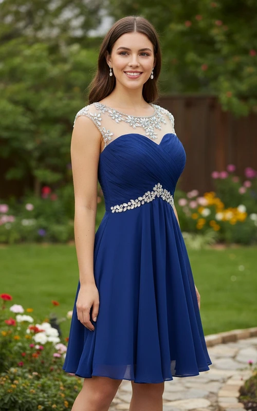 Elegantes, perlenbesetztes Schlüssellochkleid