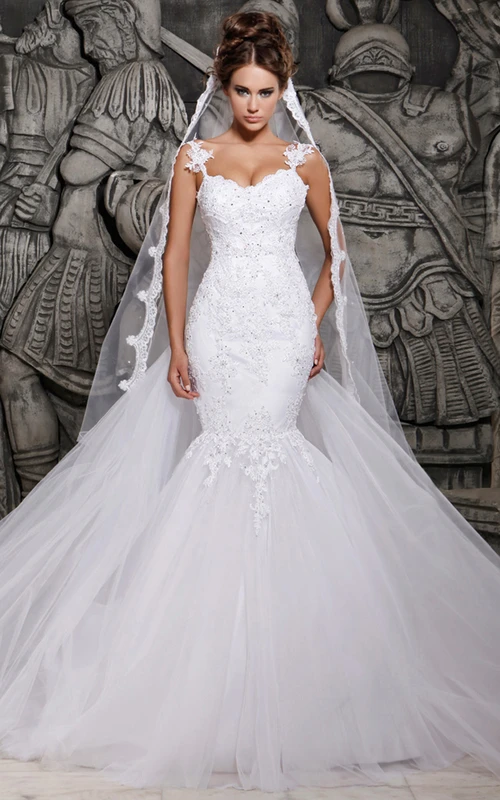 Magnificent Lace and Tulle Mermaid Bride Dress with Wedding Veil