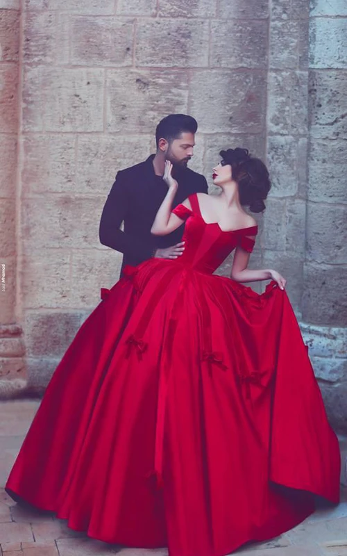 Nouvelle robe de bal rouge à nœud papillon, épaules dénudées, longueur au sol
