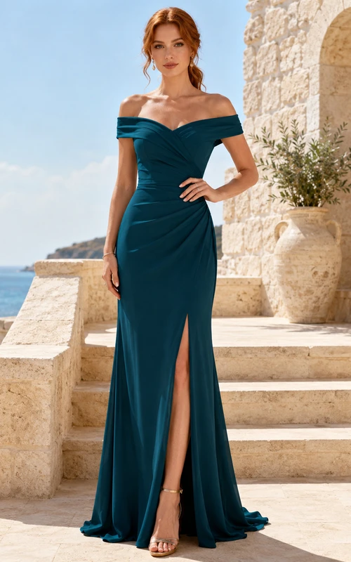 Peacock Off-the-shoulder Slit Mermaid Evening Dress
