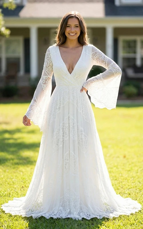 Freigeistiges Hippie-Brautkleid aus Spitze