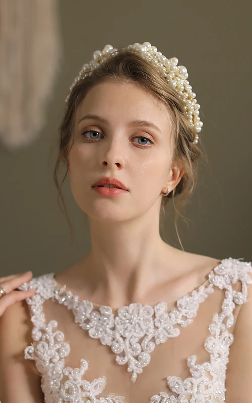 Diadema real de doble hilera de perlas