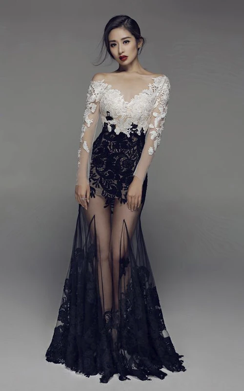 Robe sirène sexy à manches longues et effet appliqué Two Tune