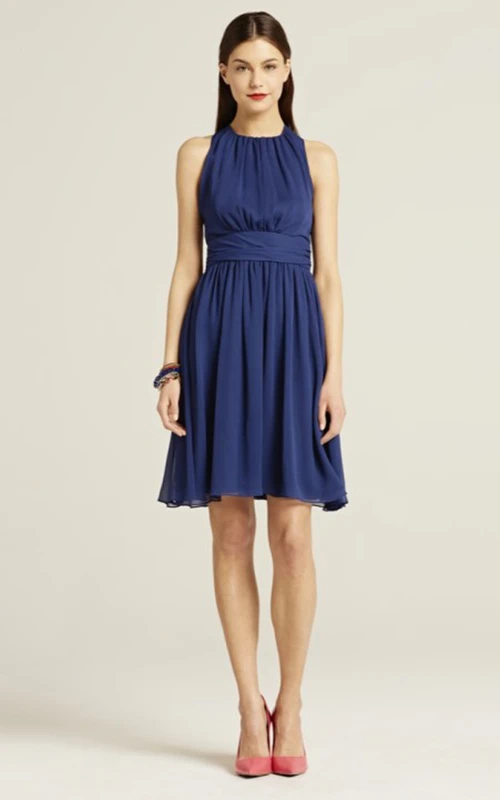Sleeveless A-Line Short Dress With Jewel Neck