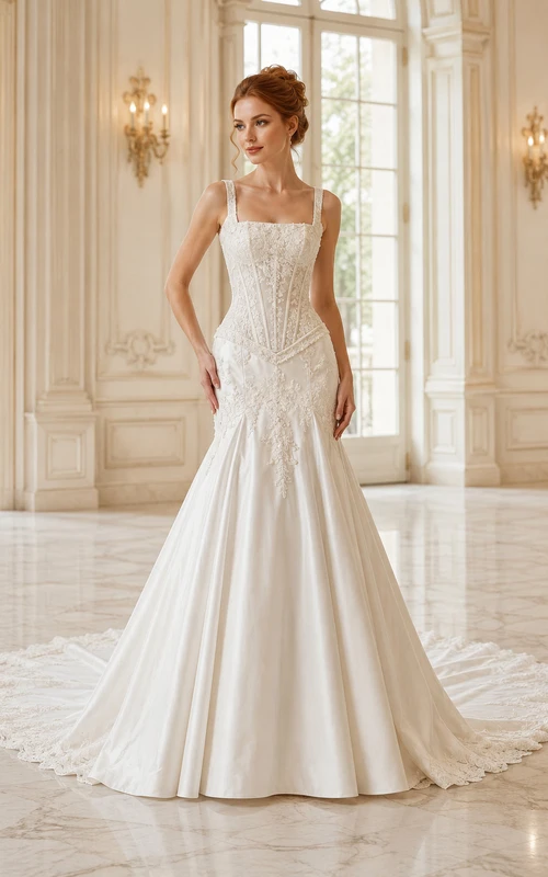 Brautkleid aus Spitze und Tüll im Meerjungfrauenstil, trägerlos, mit Herzausschnitt und Schleppe