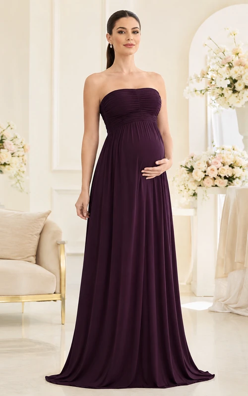 Vestido de noche elegante largo hasta el suelo, sin tirantes, de corte imperio y estilo jersey, de Plum Maternity
