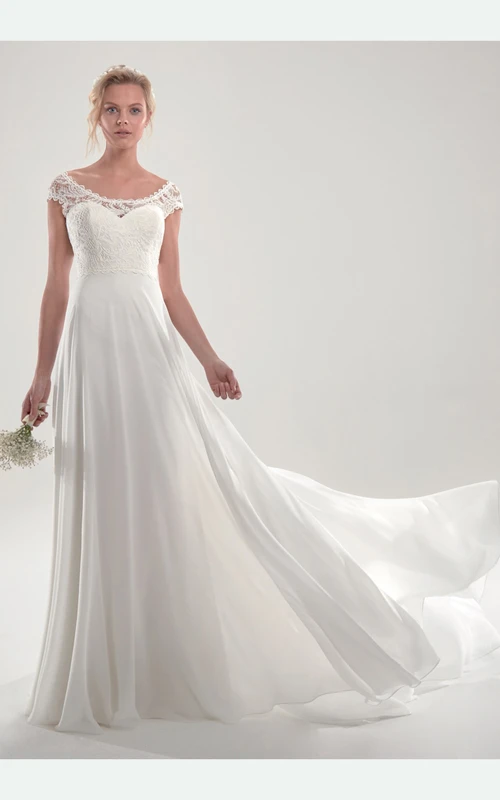 Einzigartiges Brautkleid aus Chiffon mit kurzen Ärmeln und offenem Rücken