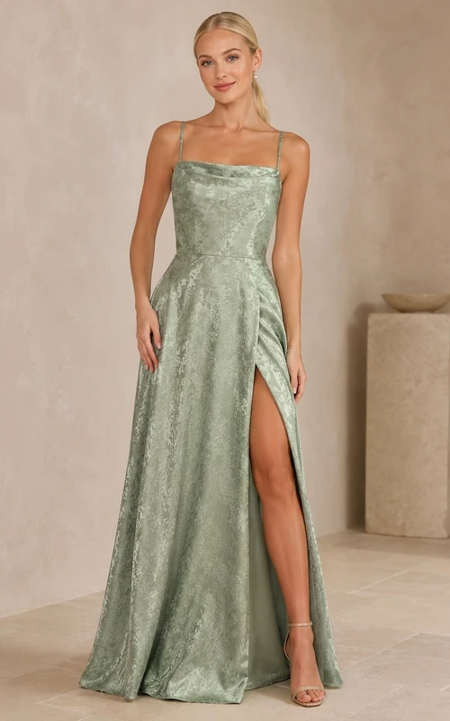 Sage Green Strapless Ruched Mermaid High Slit Satin Evening Dress
