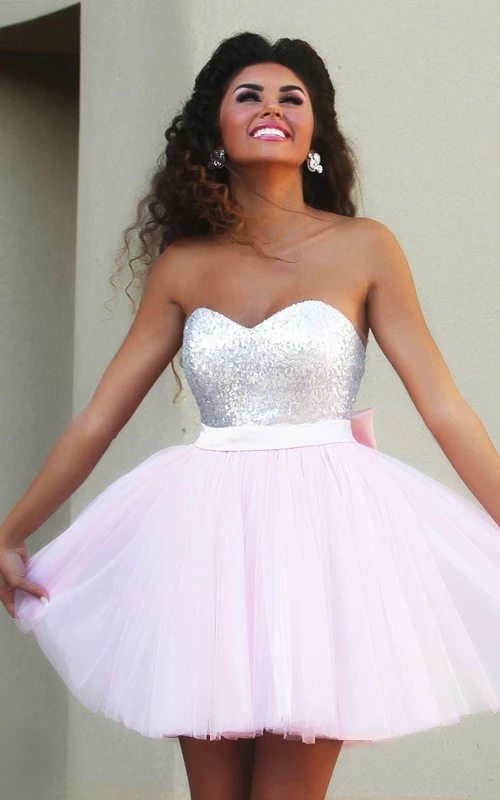 Tüll-Pailletten-Minikleid in A-Linie, ärmellos, bezauberndes Homecoming-Kleid