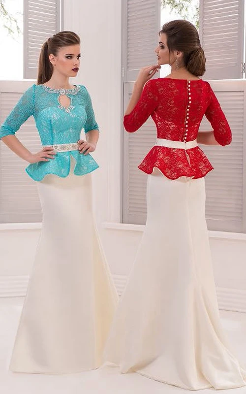 Meerjungfrauen-Kleid, bodenlang, mit Paillettenbesatz, halben Ärmeln, Satin-Perlenstickerei, Falten und Knöpfen