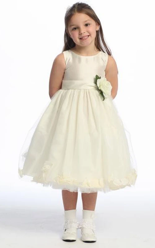 Robe de demoiselle d'honneur en tulle fleuri longueur thé