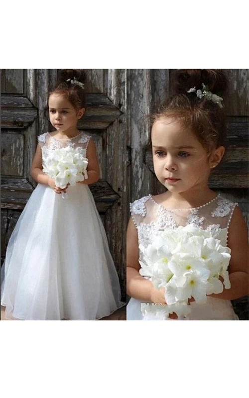 Robe de bal en tulle à col perlé et appliques pour demoiselle d'honneur