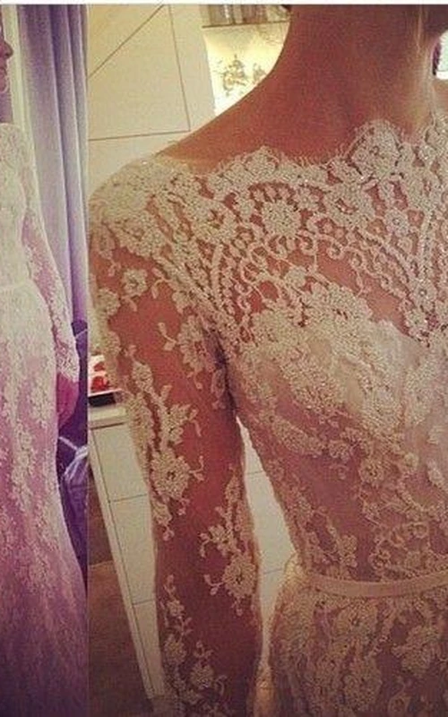 Robe de mariée sirène élégante en dentelle à manches longues, longueur au sol
