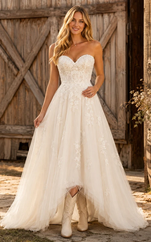 Robe de mariée de maternité, col en V, manches papillon, dentelle, coupe trapèze, style champêtre, traîne.