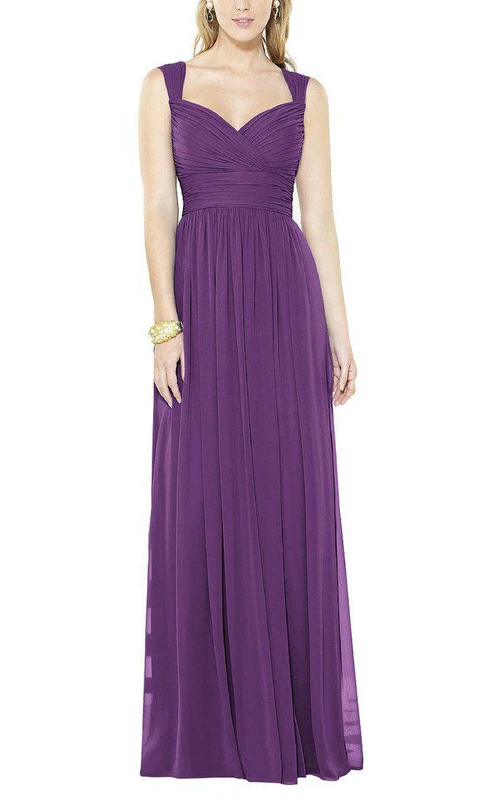 Langes Chiffon-Brautjungfernkleid im Queen-Anne-Stil mit Raffungen