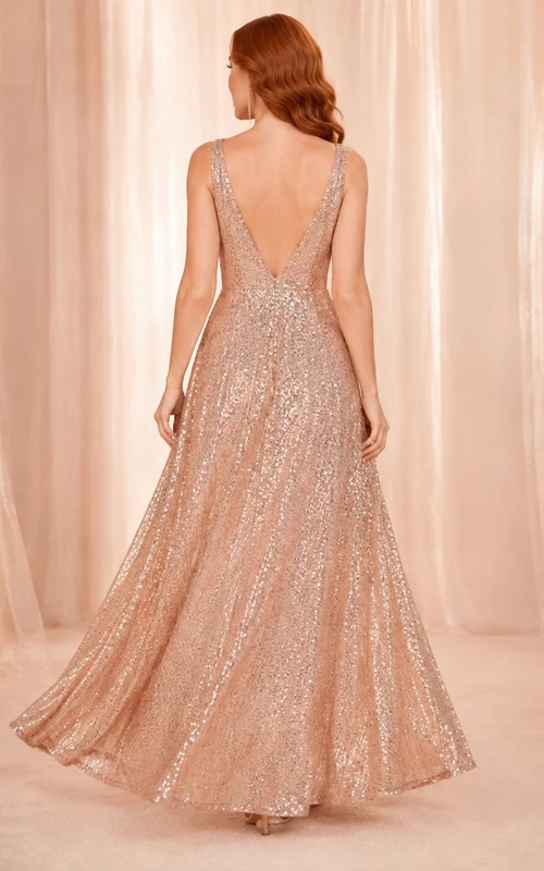 Dark Navy Sequin Gown Formal Evening Floor-length Refined Occasion Dress