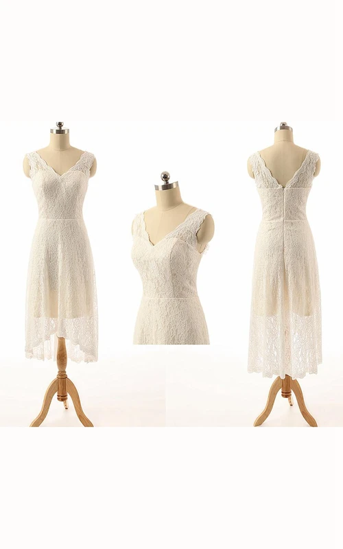 Short V-Neck Sleeveless Zipper Lace Dress