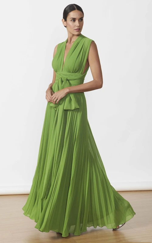 Elegantes Chiffon-Abendkleid in A-Linie mit Schärpe und Falten