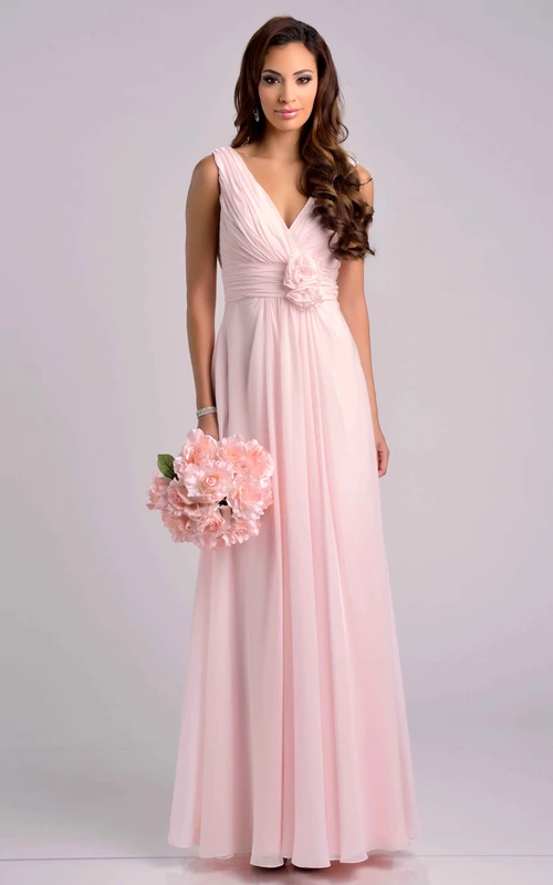 Robe sans manches en mousseline plissée à col V et dos en V, ornée de fleurs