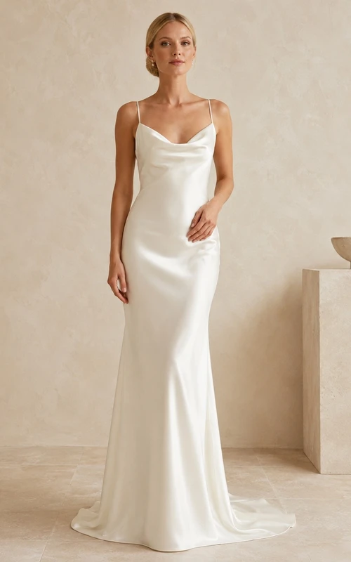 Vestido de novia sencillo moderno de satén blanco con escote drapeado