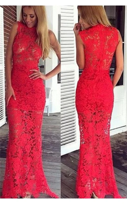 Robe de bal sirène rouge en dentelle moderne, fermeture éclair, longueur au sol
