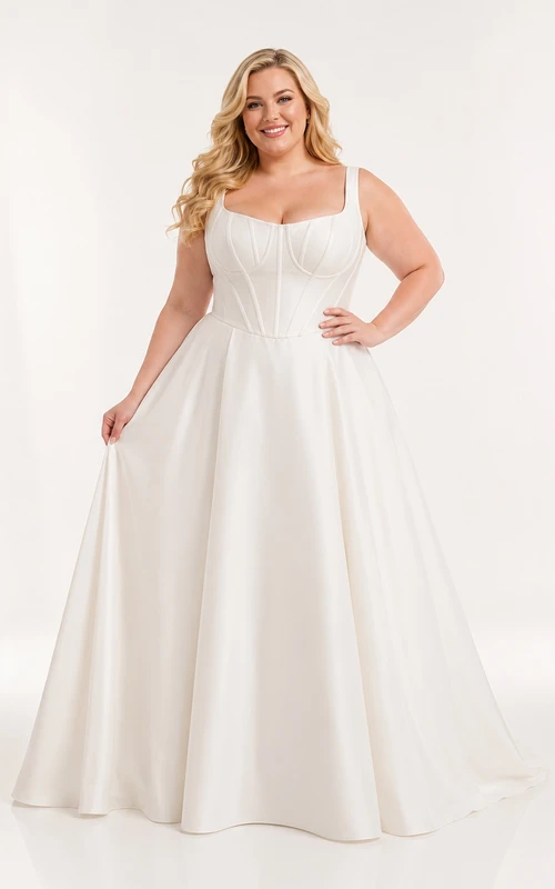 Plus Size Square Neck Corset Satin Studio Bridal Gown