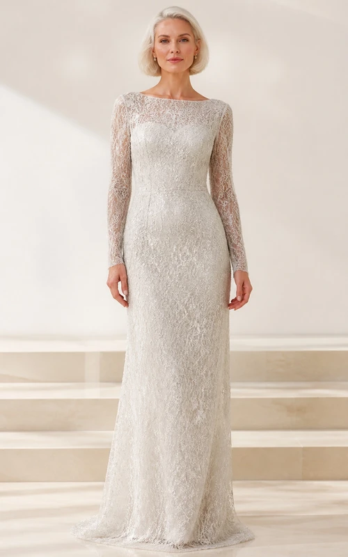 Vestido de novia de encaje de manga larga hasta el suelo para novias mayores y modestas