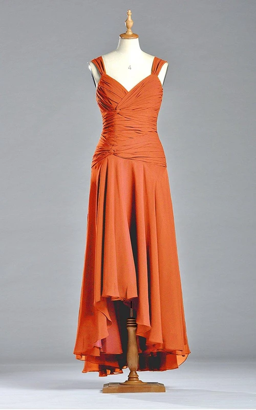 Sleeveless A-line Tea-length Dress with V-neck