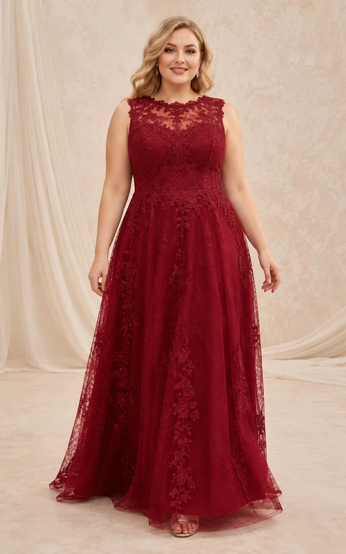 Red Plus Size High Neck Sleeveless Lace Wedding Dress