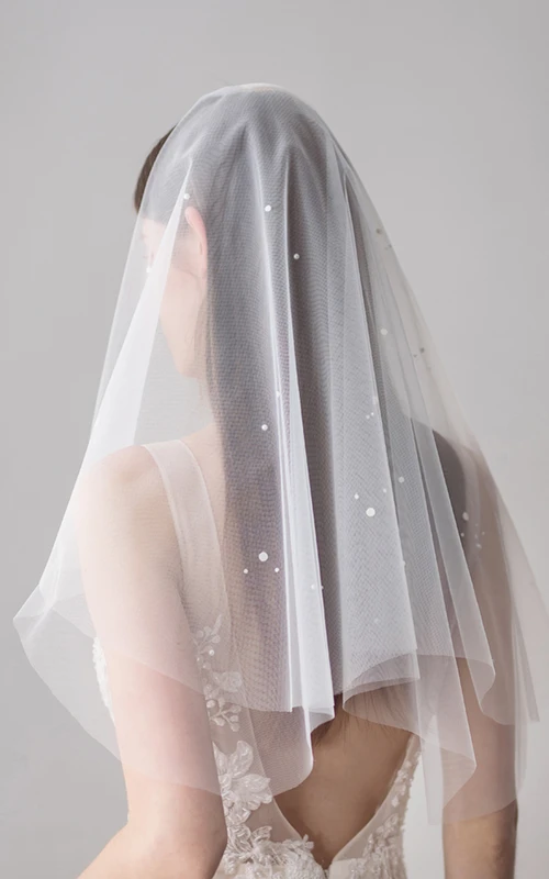 Voiles de mariée à deux niveaux faits main avec perles