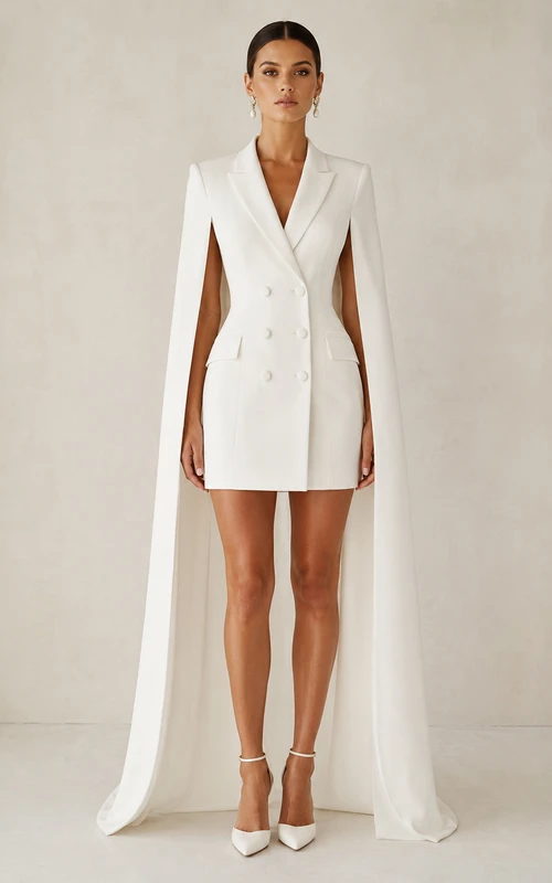Weißes Cape Blazer Mini-Hochzeitskleid