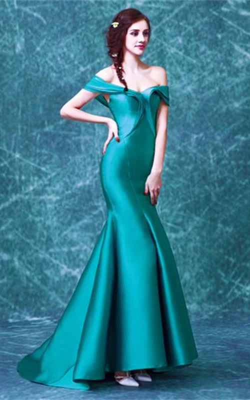 Neuestes schulterfreies Meerjungfrauen-Abendkleid mit Schleppe und Reißverschluss