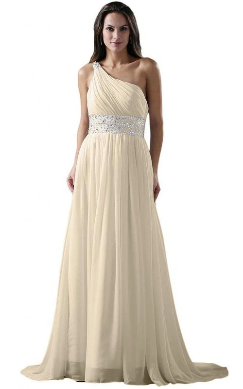 A-Linien-Chiffonkleid mit einem Träger und Paillettenbesatz an der Taille