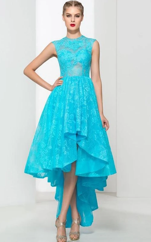 Vestido de fiesta con escote redondo y apliques de encaje
