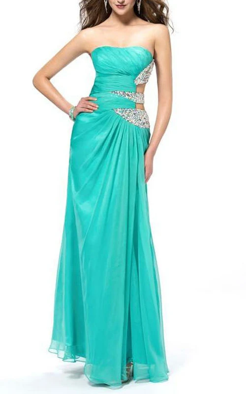 Sexy A-line Floor-length Strapless Sequins Prom Dress