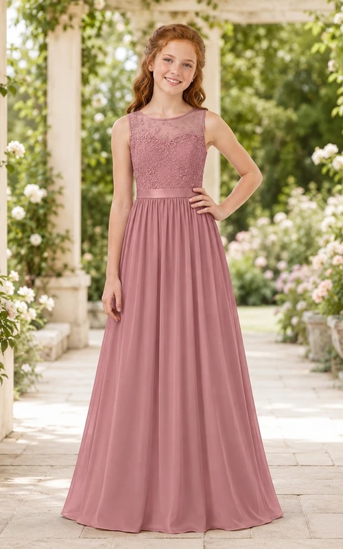 Brautjungfernkleid in Altrosa, A-Linie, ärmellos, aus Spitze und Tüll, bezaubernd und romantisch
