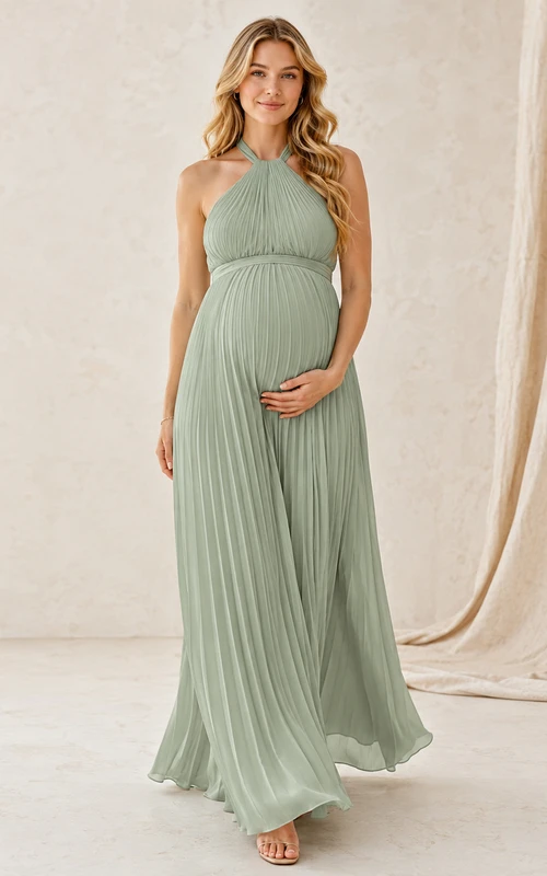 Robe de demoiselle d'honneur Sage Maternity dos nu empire plissée en mousseline de soie longue au sol