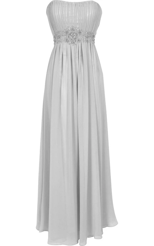 Robe longue bustier en mousseline avec taille perlée