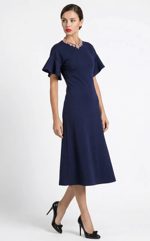 Robe trapèze en jersey à col montant et manches cloche