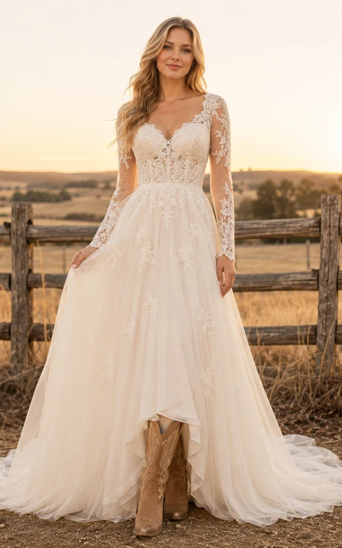 Robe de mariée de maternité en dentelle et tulle, épaules dénudées, coupe trapèze, manches papillon et traîne