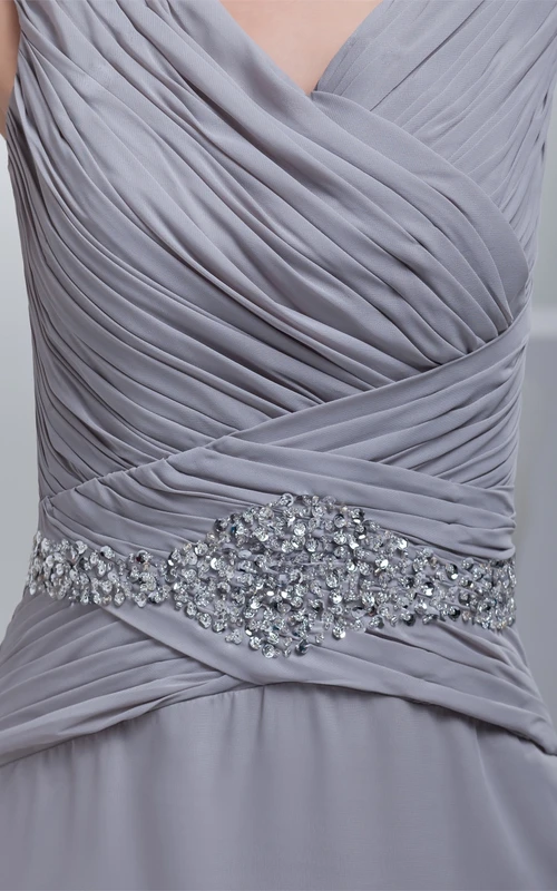 Sleeveless Chiffon Maxi Criss-Cross Dress With Jeweled Waist