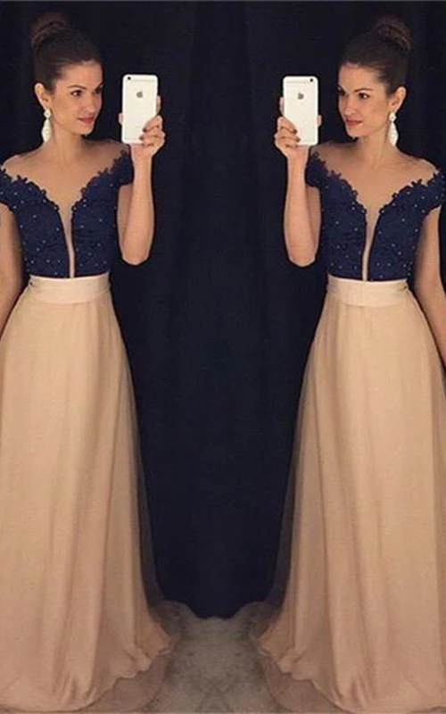 Elegantes schulterfreies A-Linien-Abendkleid mit Perlenstickerei und Spitzenapplikationen