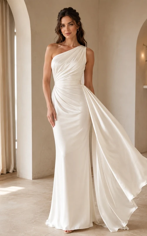 Schlichtes, bodenlanges, ärmelloses, formelles Brautkleid mit One-Shoulder-Ausschnitt