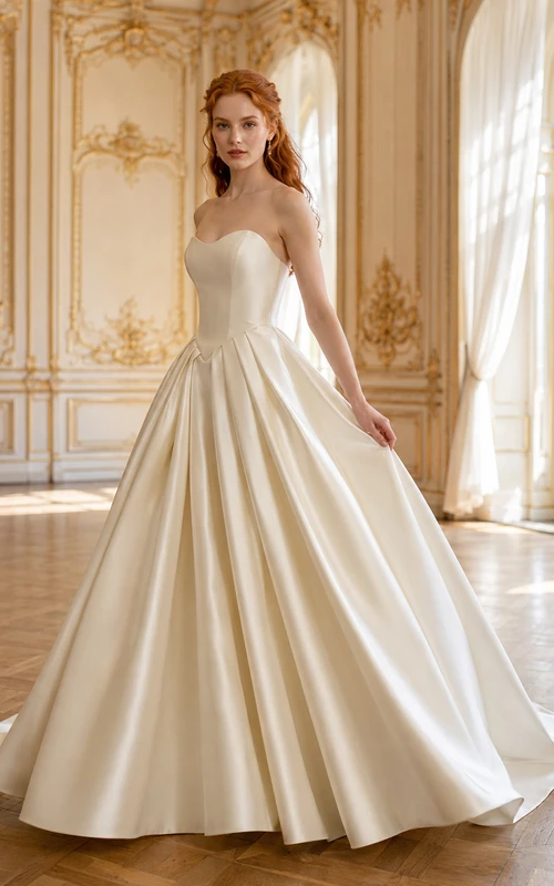 Strapless Satin Sweetheart Ball Gown Wedding Dress With Bow