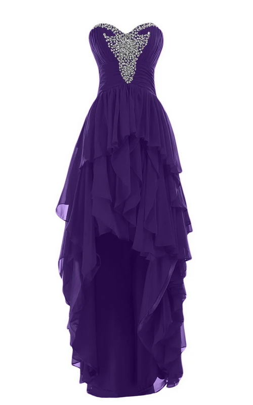 Chiffonkleid mit asymmetrischem Saum und Stufenrock in Herzform, verziert mit Perlen