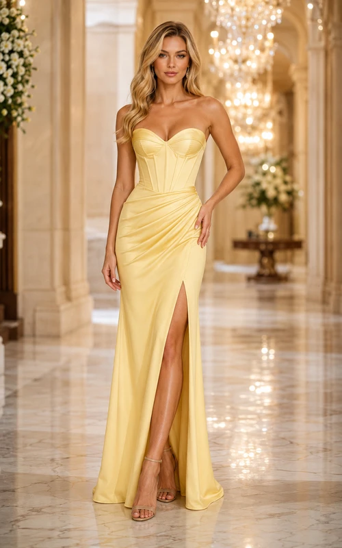 Daffodil Strapless Sheath Dress with Slit