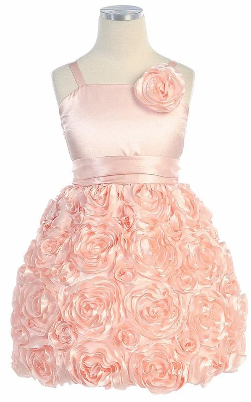 Knee-Length Spaghetti Floral Floral Charmeuse Flower Girl Dress