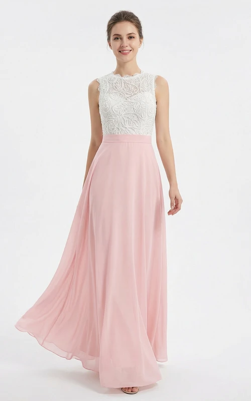 Ärmelloses Chiffon-Abendkleid mit Spitzenoberteil